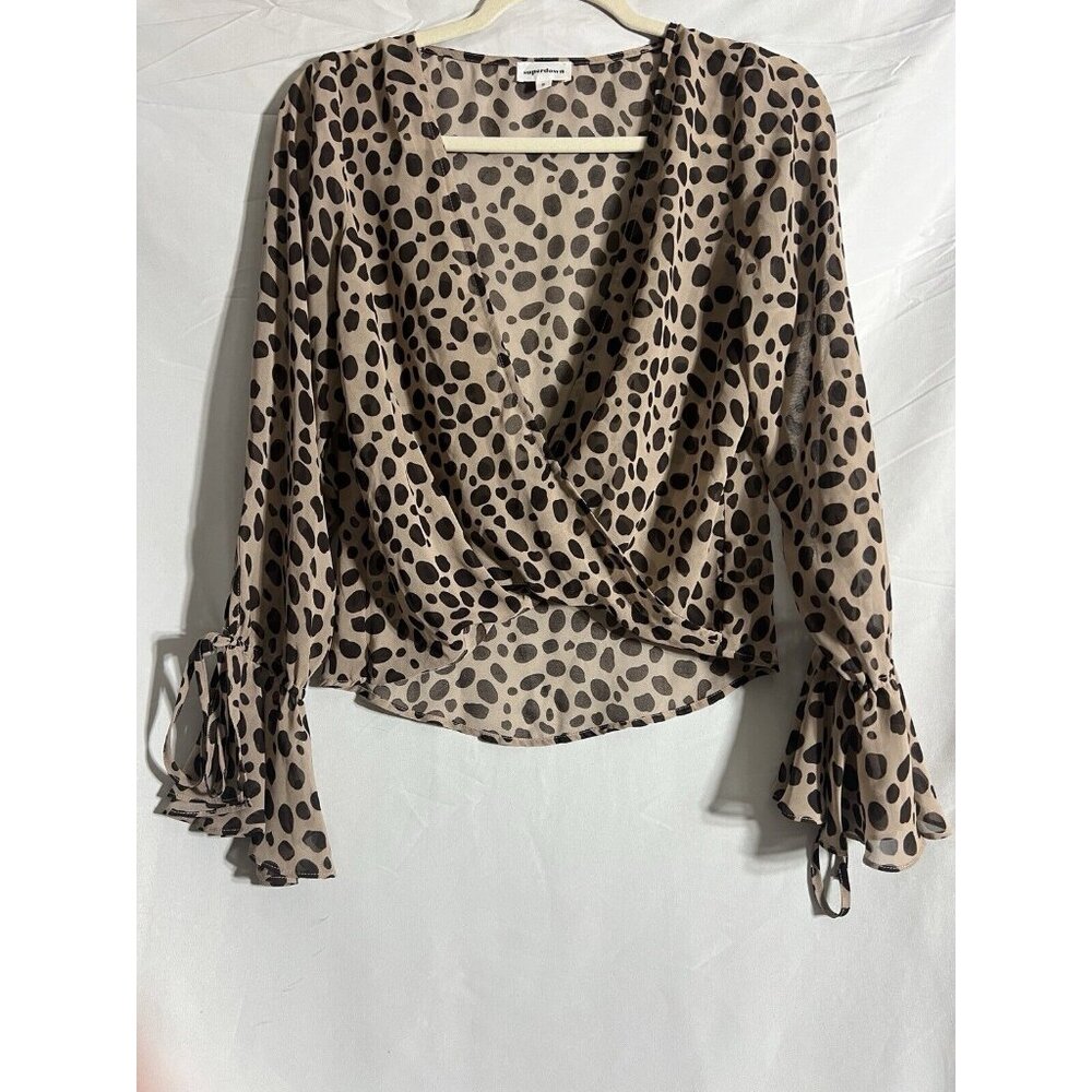 Superdown Cross Over Top Blouse Crop Long Sleeve Animal Print Size Small